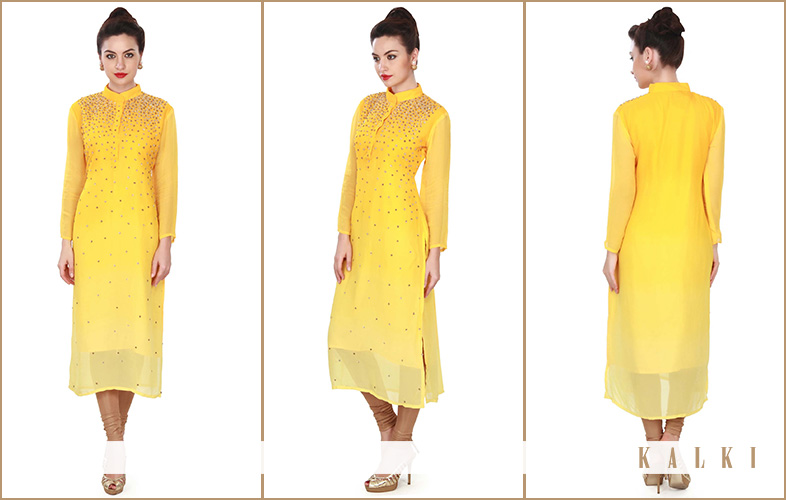 kalki yellow shaded kurti