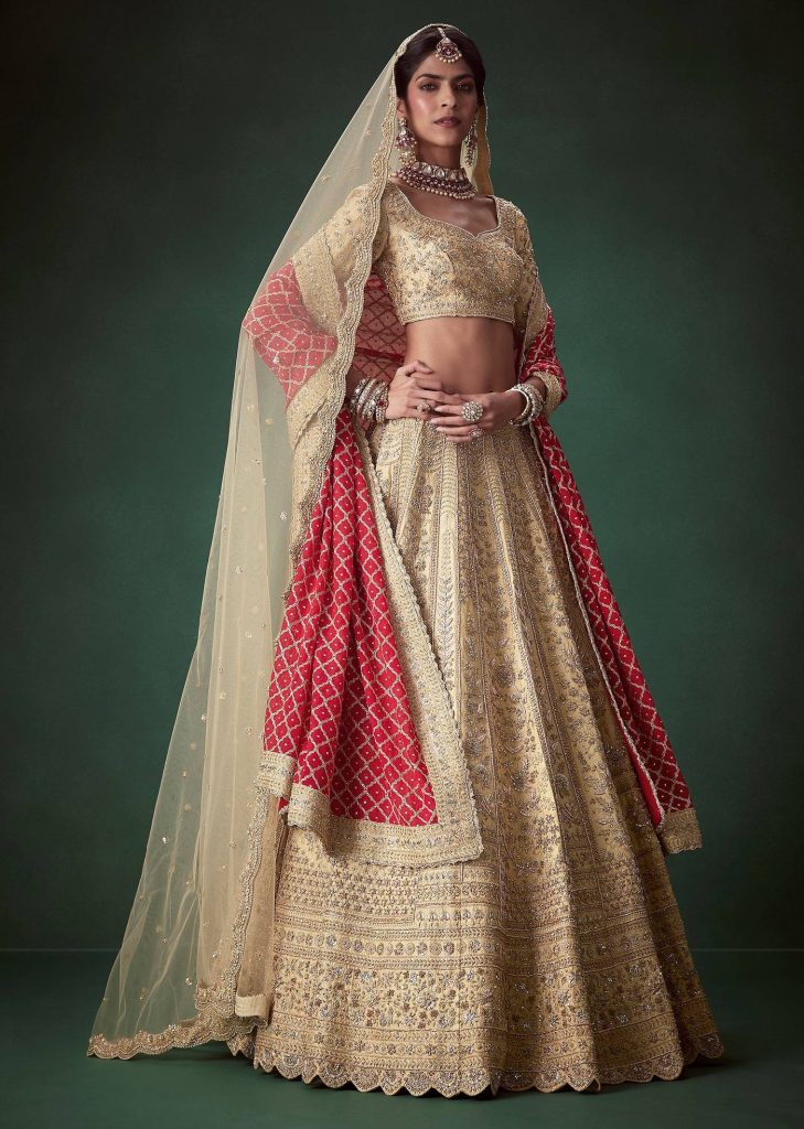 Gold Heavy Embroidered Bridal Lehenga Set

