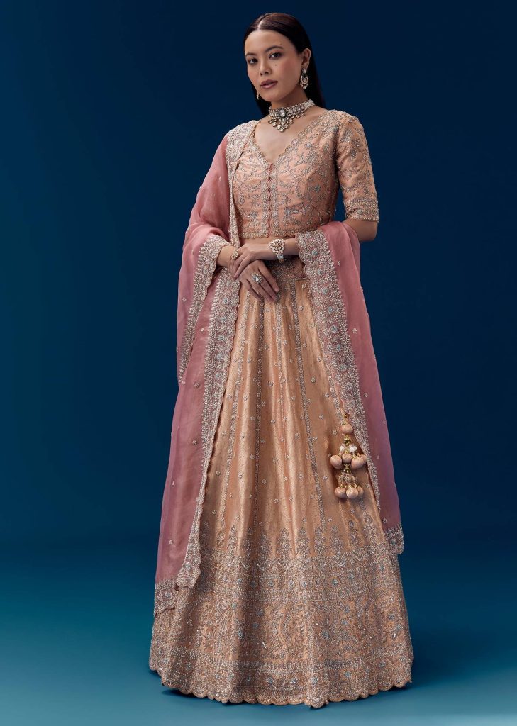 Pink Heavy Embroidered Bridal Lehenga Set in Georgette