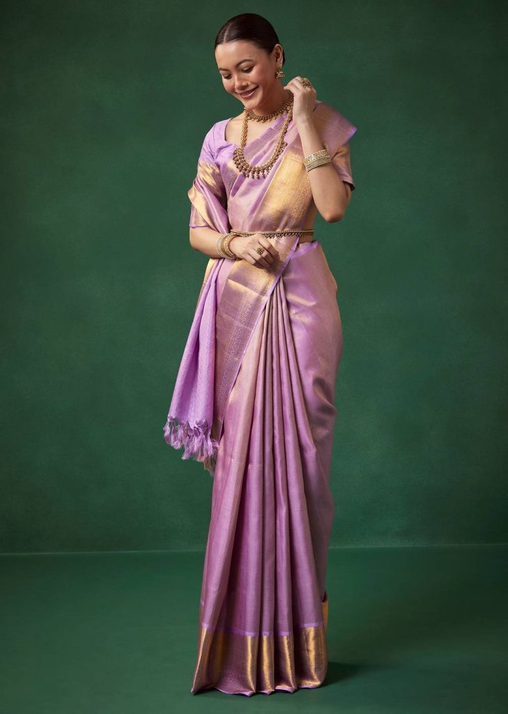 Purple Bridal Kanjivaram Zari Weave Saree with Unstitched Blouse
