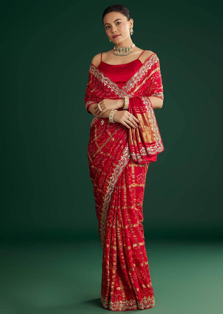 https://in.kalkifashion.com/products/red-bandhani-saree-with-gota-work