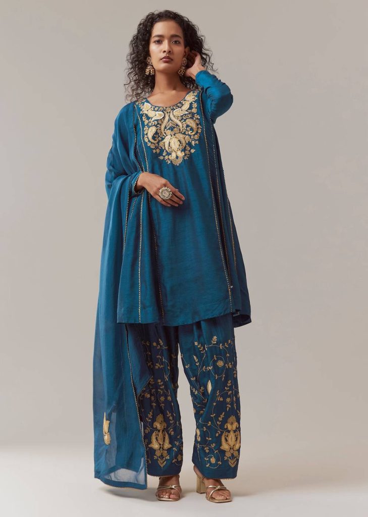 Blue Gota Work Silk Anarkali Set