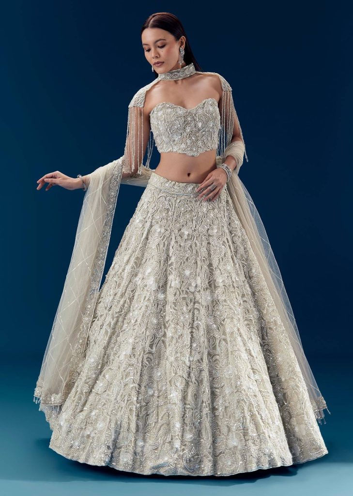 Grey Heavy Embroidered Bridal Lehenga Set