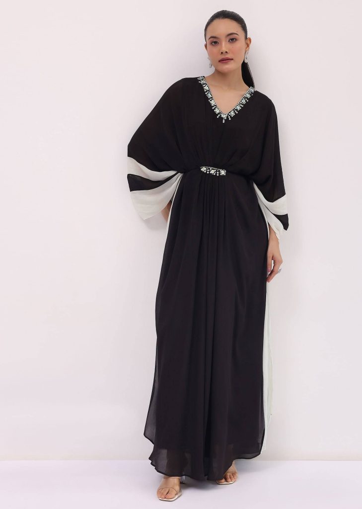 Black Embroidered Georgette Kaftaan Gown

