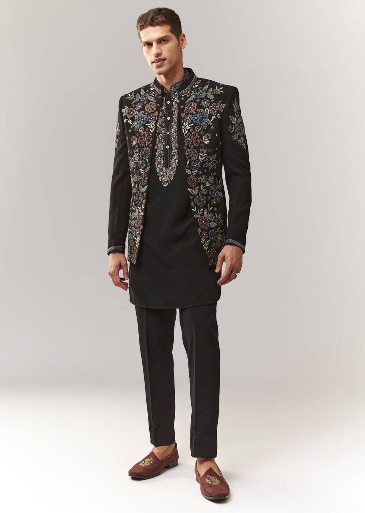 Black Suiting Jodhpuri With Resham Cutdana And Stone Work