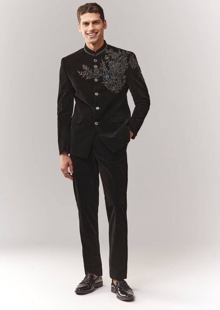 Black Velvet Jodhpuri With Cutdana And Bead Work