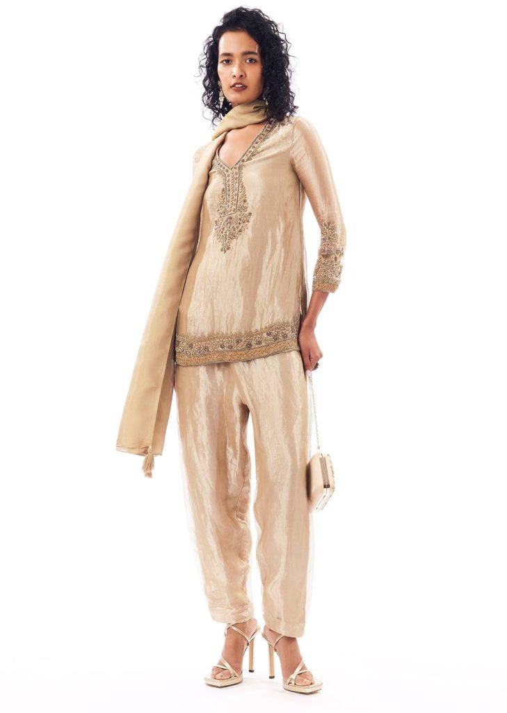 Beige Patiala Suit With Zardosi Sequin Detailing