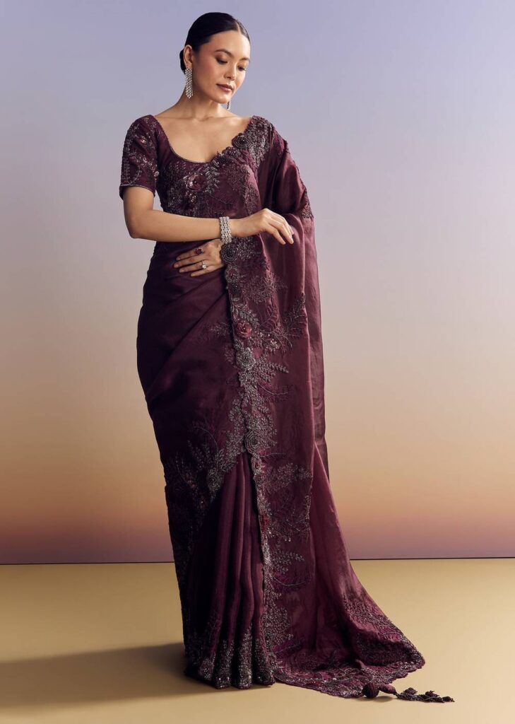 Red Chiffon Silk Saree With Cutdana Embellished

