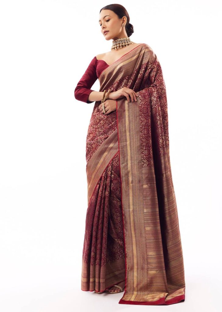 Dark Purple Tissue Silk Jacquard Woven Saree