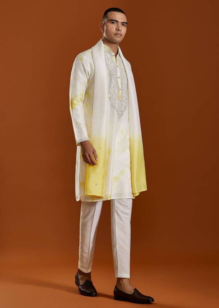 Yellow Embroidered Art Silk Kurta Set With Dupatta

